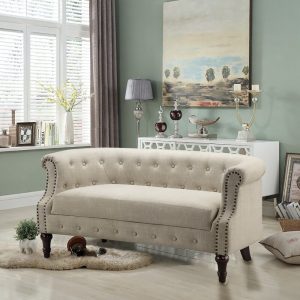 Home Mart Khalifa Linen Rolled Arm Loveseat