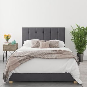 Home Mart King Size Ottoman Bed in Grey Velvet