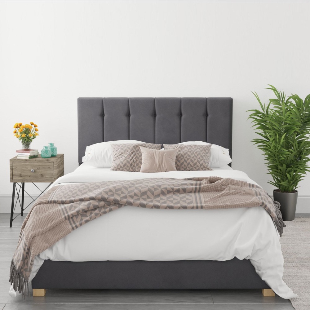Home Mart King Size Ottoman Bed in Grey Velvet