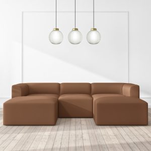 Home Mart Large 4 Seater Modular U-Shaped Sofa in Tan Faux Leather Fatima