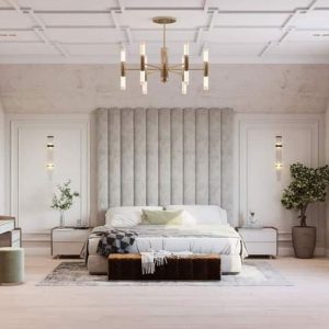 Home Mart Modern Vertical Channel Wall Panel Headboard Bed