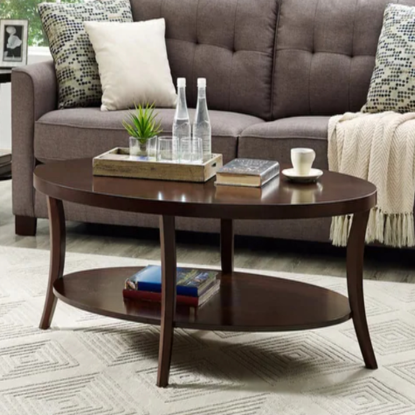 Home Mart Round End Table with Shelf