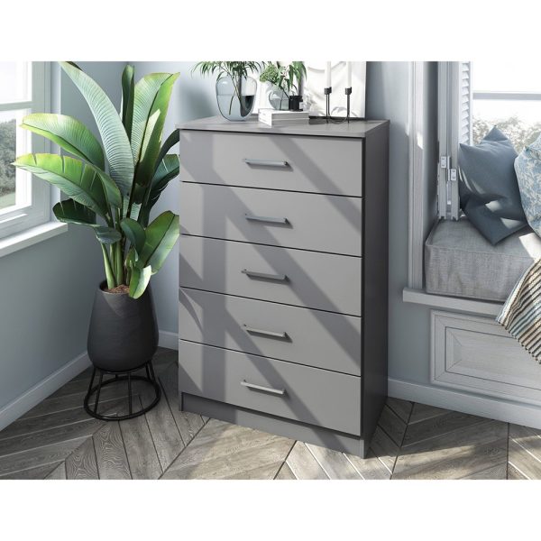 Home Mart Solid Ply Wood Metro 5 drawer Chest - Image 4