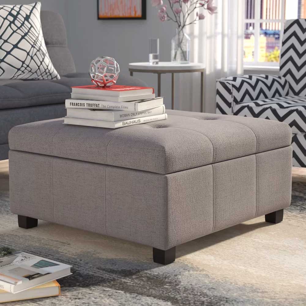Home Mart Square Solid Colour Storage Ottoman