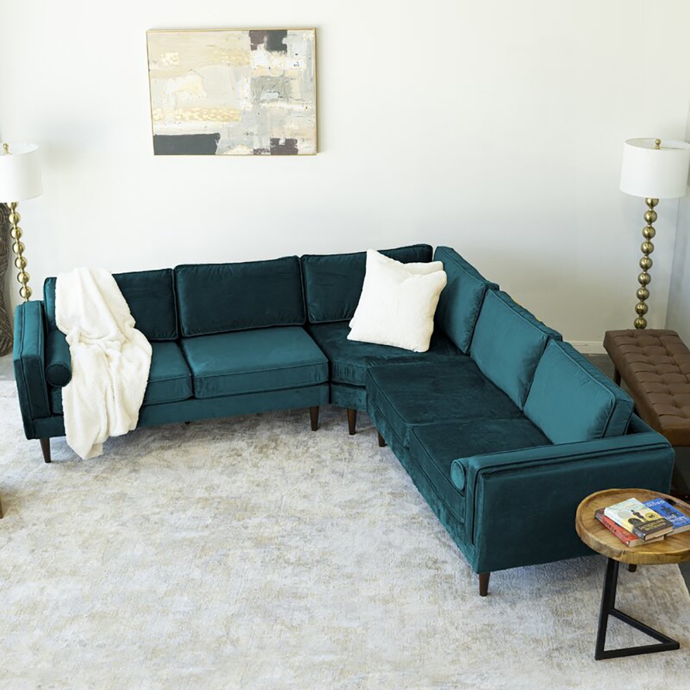 Home Mart Symmetrical Corner Velvet Sectional Sofa - Image 5