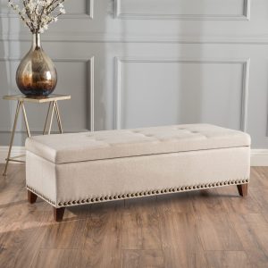 Home Mart Tufted Fabric Rectangle Storage Ottoman Bench