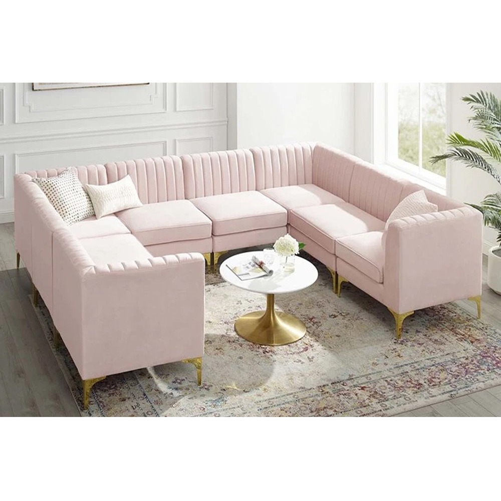 Home Mart Valencia Channel Tufted Velvet 8 Piece Sectional Sofa - Image 2