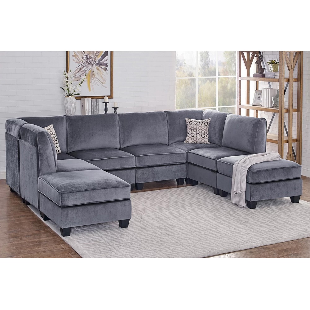 Home Mart Velvet Grey Modular Sectional Sofa - Image 3