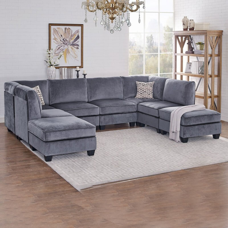 Home Mart Velvet Grey Modular Sectional Sofa