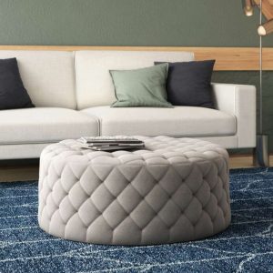 Home Mart Velvet Tufted Round Cocktail Ottoman
