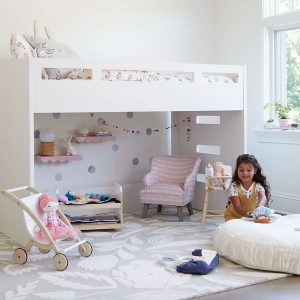 Home Mart White Glaze Twin Loft Bed with Right Ladder