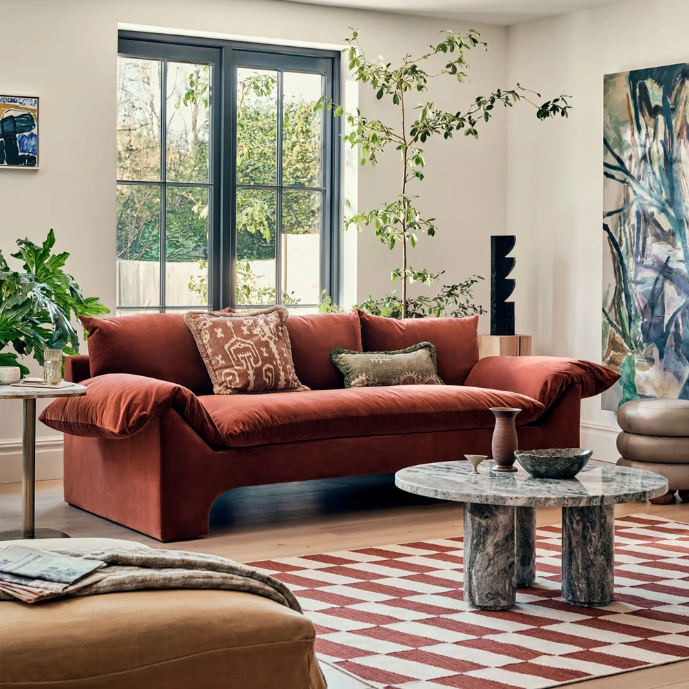 Home Mart Urban Wyatt Three-Seater Velvet Sofa - Image 2