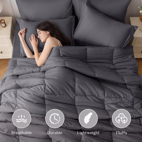Home Mart Down Alternative 7pcs Comforter Set White – Ultra Soft Microfiber Duvet with 250GSM Filling – King Size 240x260 cm – Lightweight, Breathable & Hypoallergenic Bedding for All Seasons - Image 15