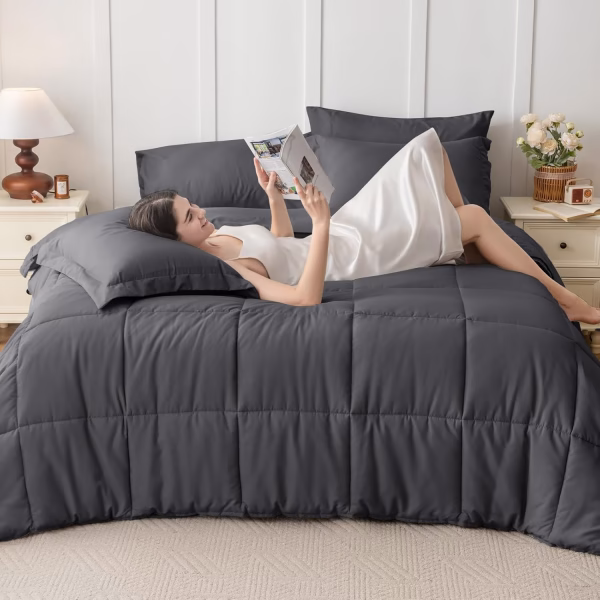Home Mart Down Alternative 7pcs Comforter Set White – Ultra Soft Microfiber Duvet with 250GSM Filling – King Size 240x260 cm – Lightweight, Breathable & Hypoallergenic Bedding for All Seasons - Image 18