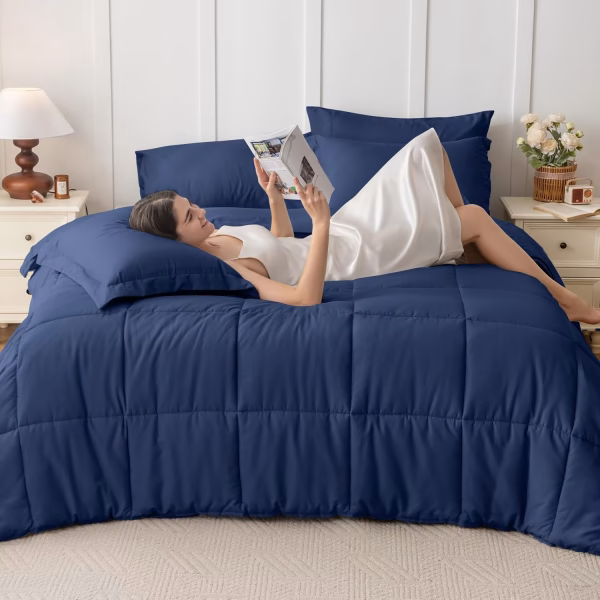 Home Mart Down Alternative 7pcs Comforter Set White – Ultra Soft Microfiber Duvet with 250GSM Filling – King Size 240x260 cm – Lightweight, Breathable & Hypoallergenic Bedding for All Seasons - Image 23