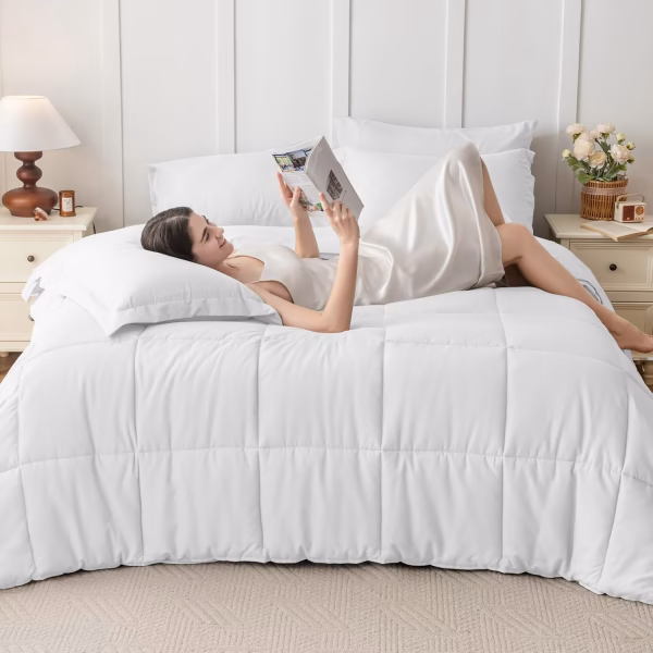Home Mart Down Alternative 7pcs Comforter Set White – Ultra Soft Microfiber Duvet with 250GSM Filling – King Size 240x260 cm – Lightweight, Breathable & Hypoallergenic Bedding for All Seasons - Image 27