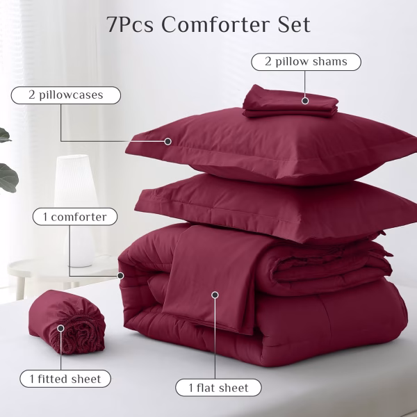 Home Mart Down Alternative 7pcs Comforter Set White – Ultra Soft Microfiber Duvet with 250GSM Filling – King Size 240x260 cm – Lightweight, Breathable & Hypoallergenic Bedding for All Seasons - Image 41
