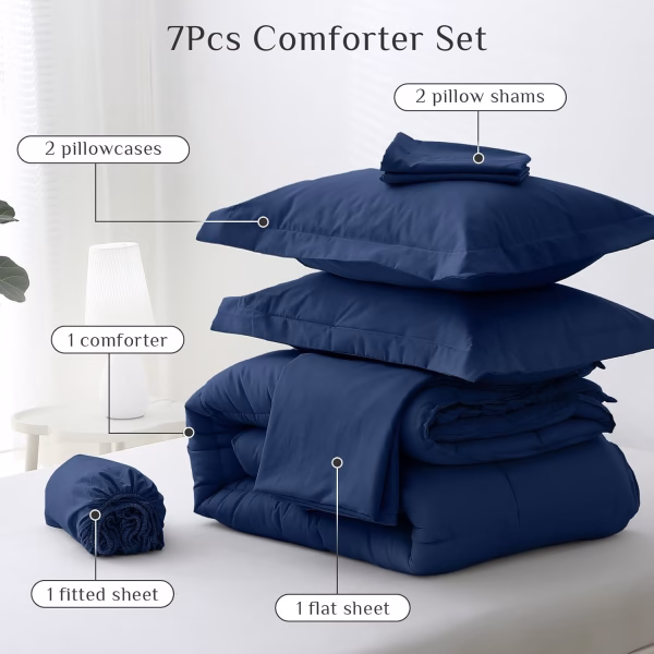 Home Mart Down Alternative 7pcs Comforter Set White – Ultra Soft Microfiber Duvet with 250GSM Filling – King Size 240x260 cm – Lightweight, Breathable & Hypoallergenic Bedding for All Seasons - Image 49