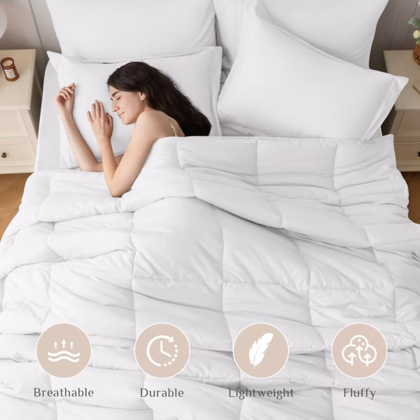 Home Mart Down Alternative 7pcs Comforter Set White – Ultra Soft Microfiber Duvet with 250GSM Filling – King Size 240x260 cm – Lightweight, Breathable & Hypoallergenic Bedding for All Seasons - Image 51