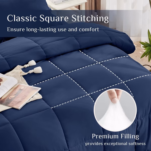 Home Mart Down Alternative 7pcs Comforter Set White – Ultra Soft Microfiber Duvet with 250GSM Filling – King Size 240x260 cm – Lightweight, Breathable & Hypoallergenic Bedding for All Seasons - Image 72