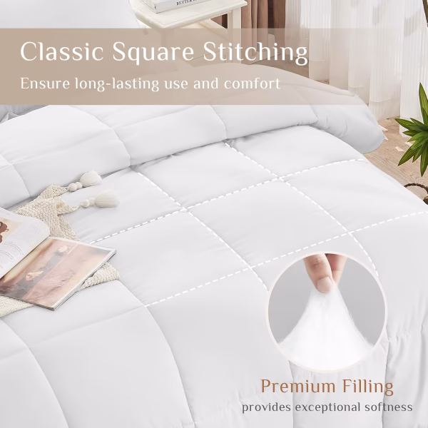 Home Mart Down Alternative 7pcs Comforter Set White – Ultra Soft Microfiber Duvet with 250GSM Filling – King Size 240x260 cm – Lightweight, Breathable & Hypoallergenic Bedding for All Seasons - Image 76