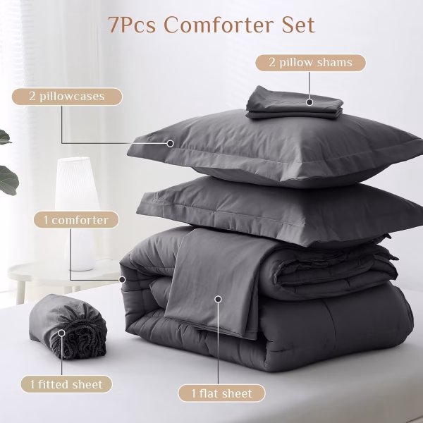 Home Mart Down Alternative 7pcs Comforter Set White – Ultra Soft Microfiber Duvet with 250GSM Filling – King Size 240x260 cm – Lightweight, Breathable & Hypoallergenic Bedding for All Seasons - Image 94