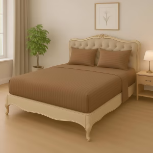 Home Mart Outlet Striped Microfiber Fitted Sheet Set – Double 120x200 cm – Brown Color – 1 Fitted Sheet & 2 Pillowcases (50x75 cm) – Deep Pocket, Soft, Durable, Wrinkle-Resistant Bedding Set