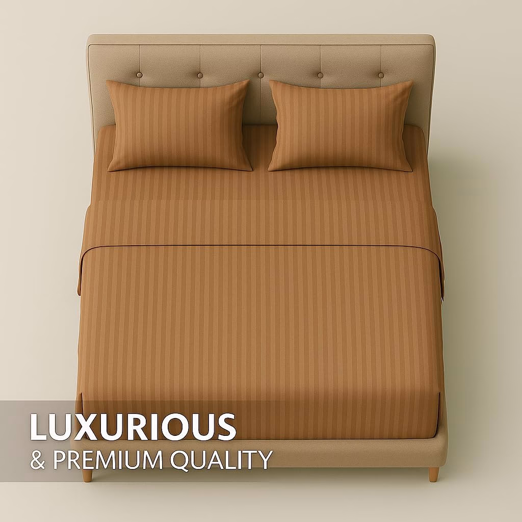 Home Mart Outlet Striped Microfiber Fitted Sheet Set – Double 120x200 cm – Brown Color – 1 Fitted Sheet & 2 Pillowcases (50x75 cm) – Deep Pocket, Soft, Durable, Wrinkle-Resistant Bedding Set - Image 4