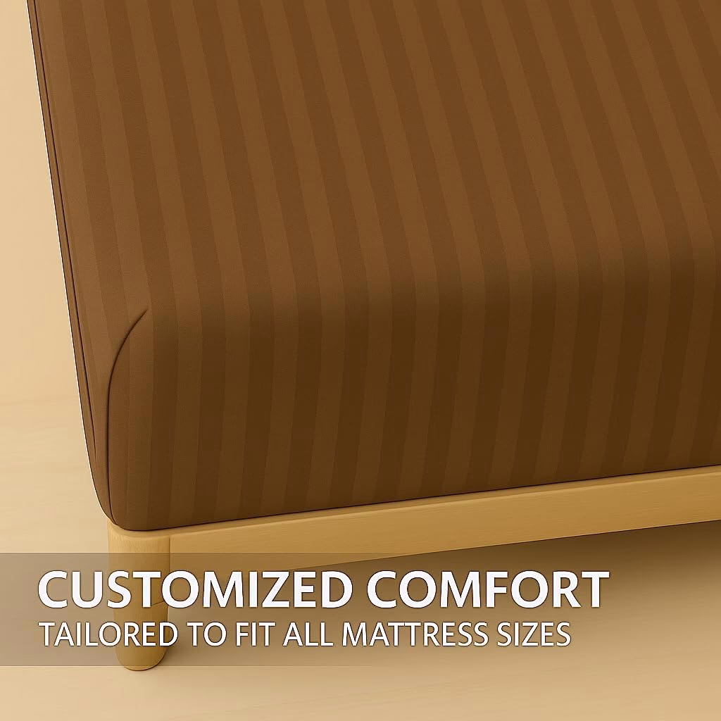 Home Mart Outlet Striped Microfiber Fitted Sheet Set – Double 120x200 cm – Brown Color – 1 Fitted Sheet & 2 Pillowcases (50x75 cm) – Deep Pocket, Soft, Durable, Wrinkle-Resistant Bedding Set - Image 5