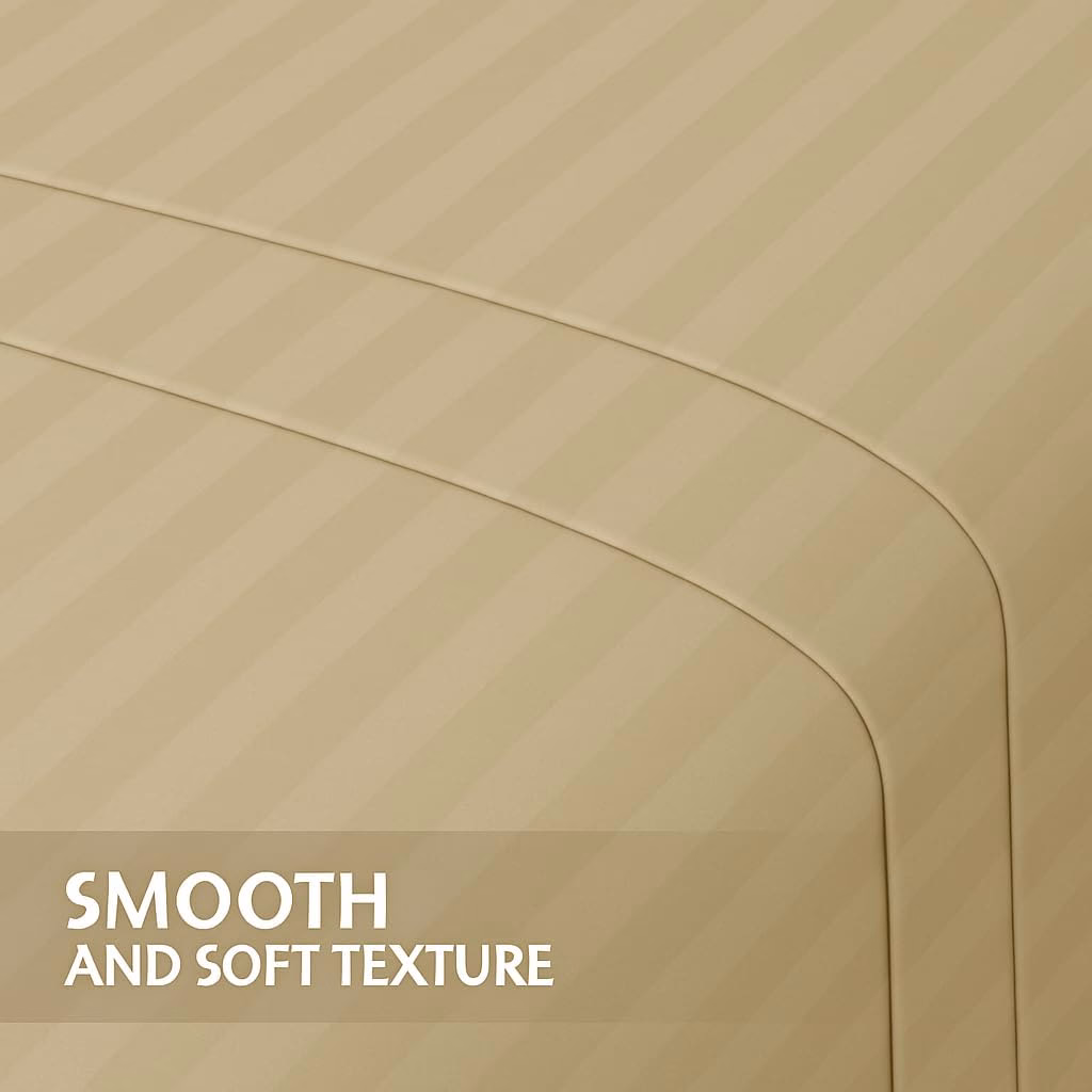 Home Mart Outlet Striped Microfiber Fitted Sheet Set – Double 120x200 cm – Beige Color – 1 Fitted Sheet & 2 Pillowcases (50x75 cm) – Deep Pocket, Soft, Durable, Wrinkle-Resistant Bedding Set - Image 5