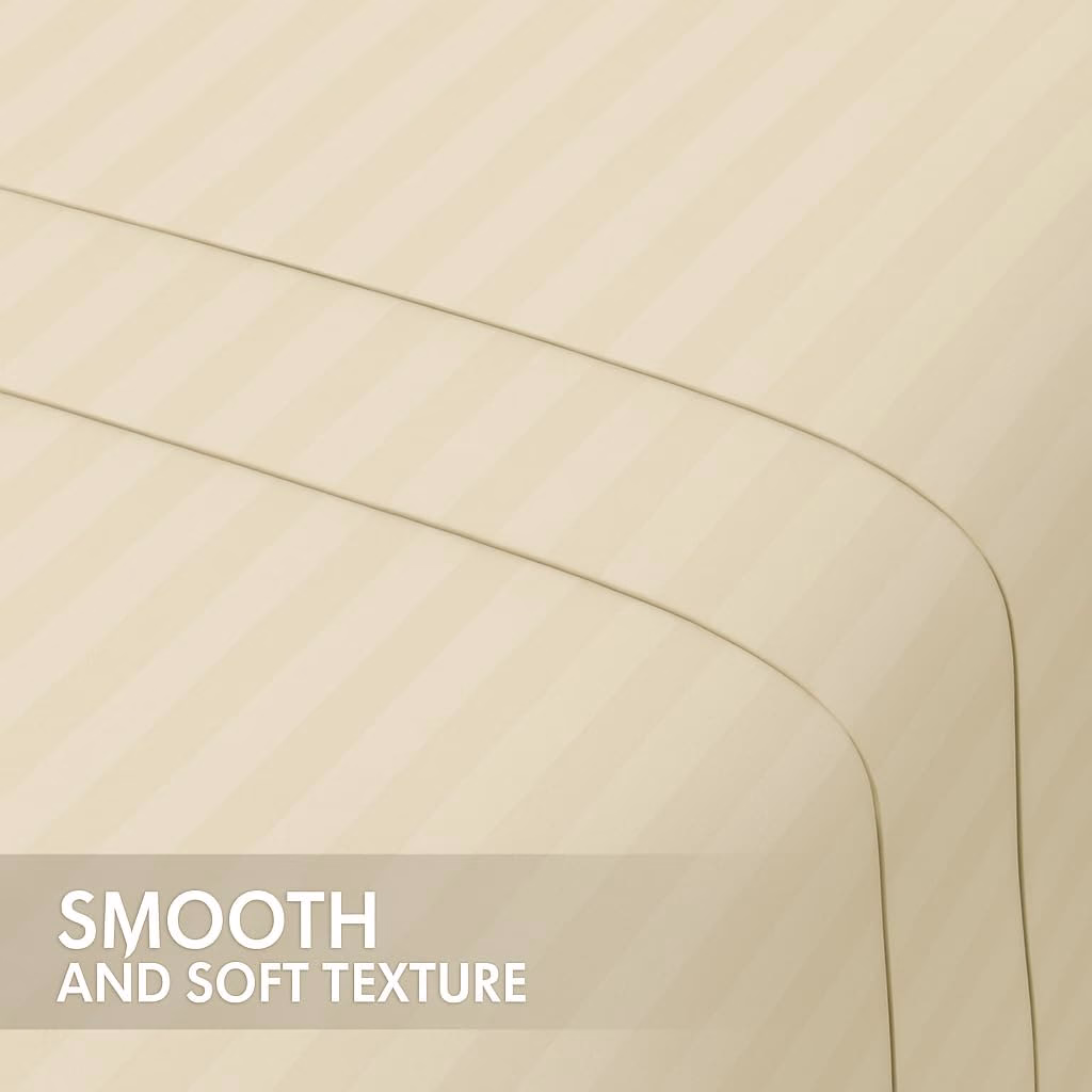 Home Mart Outlet Striped Microfiber Fitted Sheet Set – Double 120x200 cm – Cream Color – 1 Fitted Sheet & 2 Pillowcases (50x75 cm) – Deep Pocket, Soft, Durable, Wrinkle-Resistant Bedding Set - Image 6
