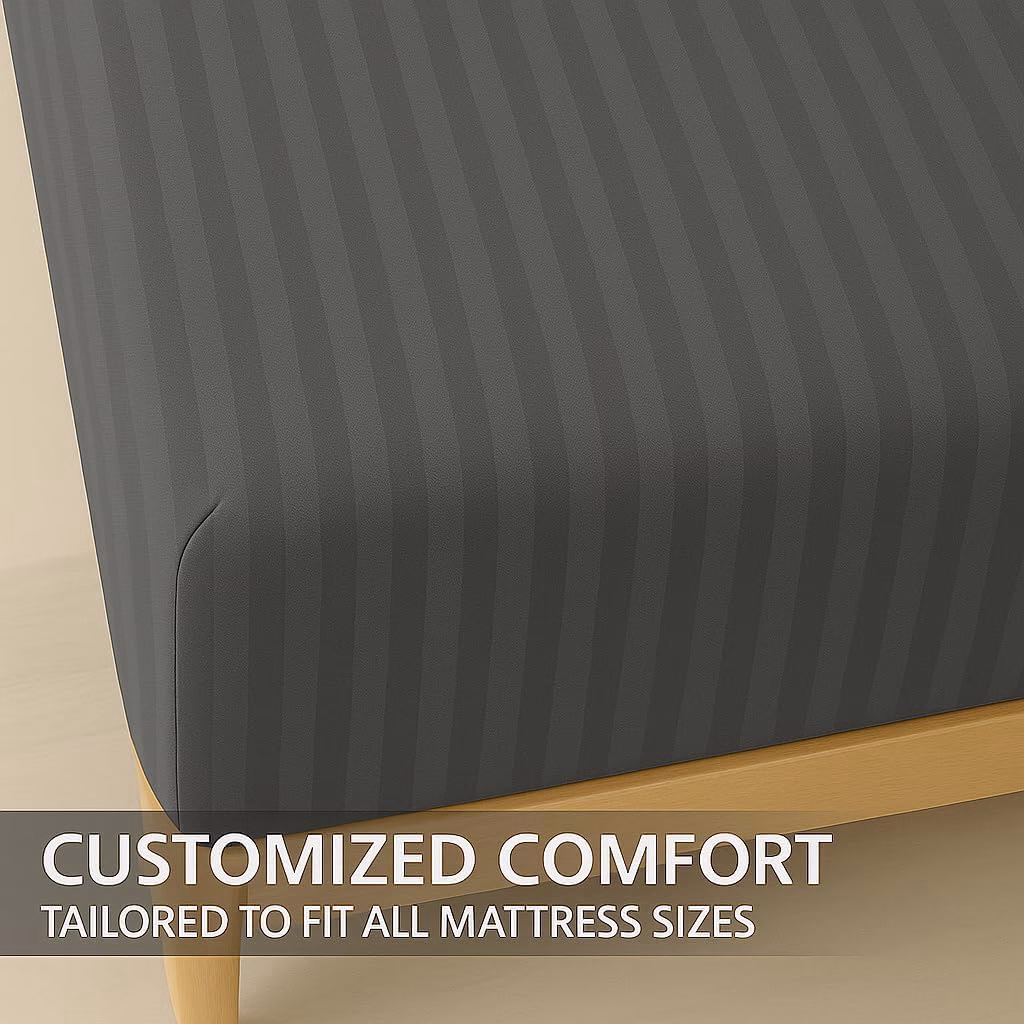 Home Mart Outlet Striped Microfiber Fitted Sheet Set – Double 120x200 cm – Dark Gray Color – 1 Fitted Sheet & 2 Pillowcases (50x75 cm) – Deep Pocket, Soft, Durable, Wrinkle-Resistant Bedding Set - Image 3