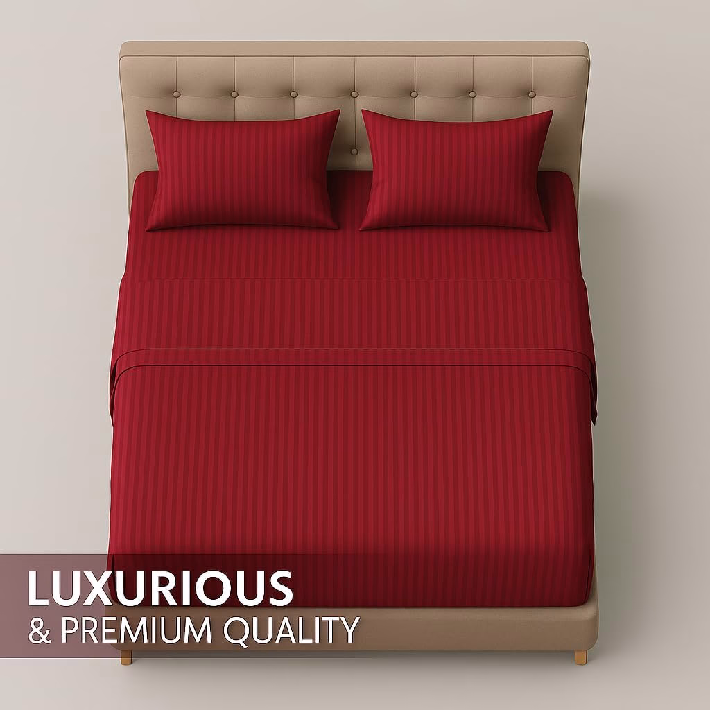 Home Mart Outlet Striped Microfiber Fitted Sheet Set – Double 120x200 cm – Dark Red Color – 1 Fitted Sheet & 2 Pillowcases (50x75 cm) – Deep Pocket, Soft, Durable, Wrinkle-Resistant Bedding Set - Image 5