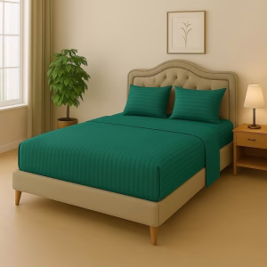 Home Mart Outlet Striped Microfiber Fitted Sheet Set – Double 120x200 cm – Sea Green Color – 1 Fitted Sheet & 2 Pillowcases (50x75 cm) – Deep Pocket, Soft, Durable, Wrinkle-Resistant Bedding Set
