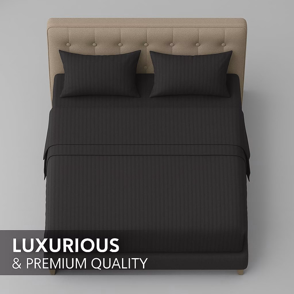 Home Mart Outlet Striped Microfiber Fitted Sheet Set – Queen 150x200 cm – Dark Gray Color – 1 Fitted Sheet & 2 Pillowcases (50x75 cm) – Deep Pocket, Soft, Durable, Wrinkle-Resistant Bedding Set - Image 6