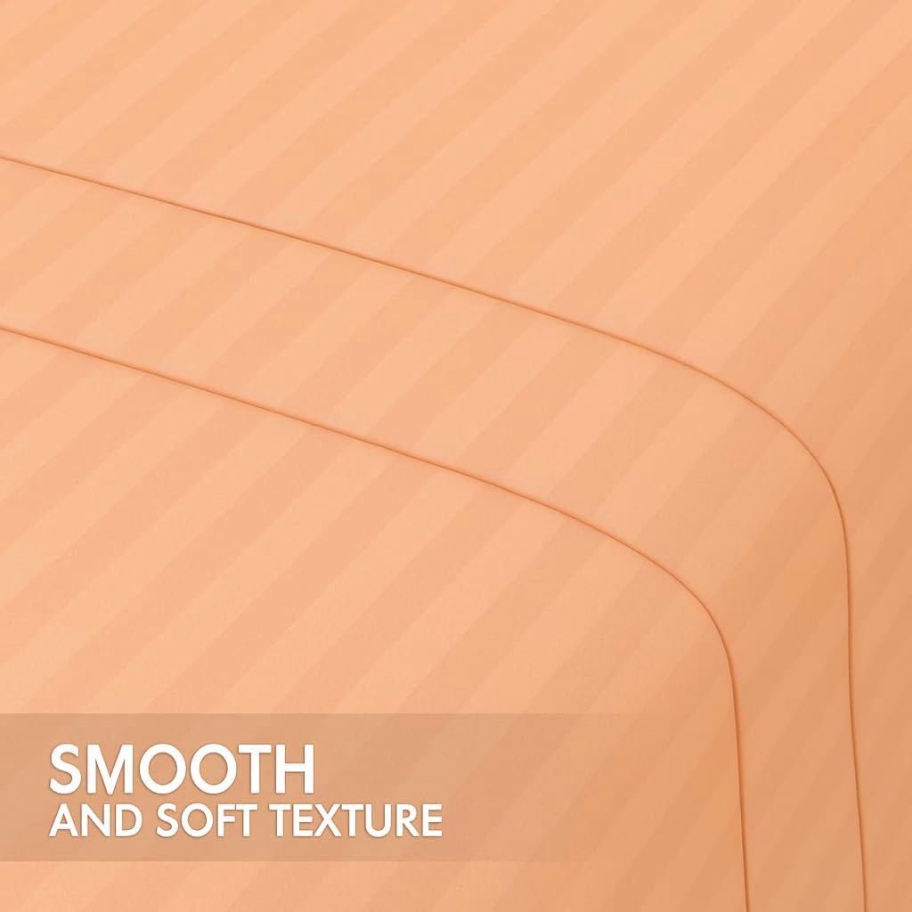 Home Mart Outlet Striped Microfiber Fitted Sheet Set – Queen 150x200 cm – Peach Color – 1 Fitted Sheet & 2 Pillowcases (50x75 cm) – Deep Pocket, Soft, Durable, Wrinkle-Resistant Bedding Set - Image 5
