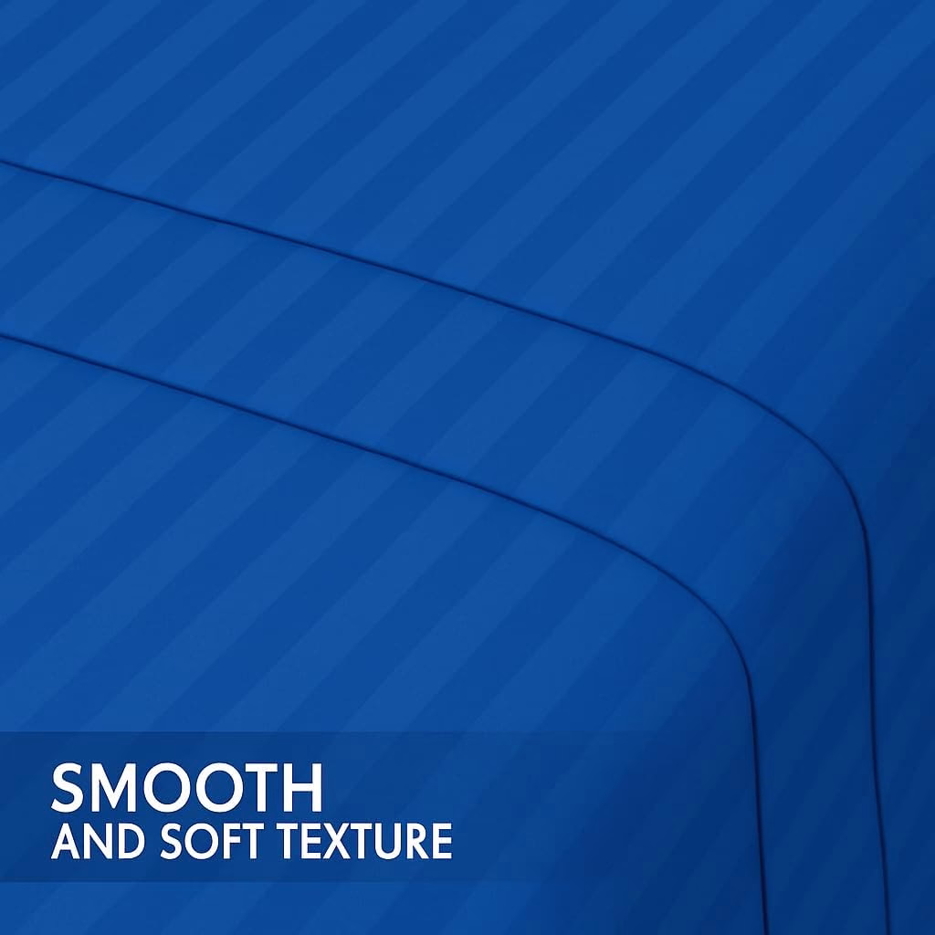 Home Mart Outlet Striped Microfiber Fitted Sheet Set – Queen 150x200 cm – Royal Blue Color – 1 Fitted Sheet & 2 Pillowcases (50x75 cm) – Deep Pocket, Soft, Durable, Wrinkle-Resistant Bedding Set - Image 4
