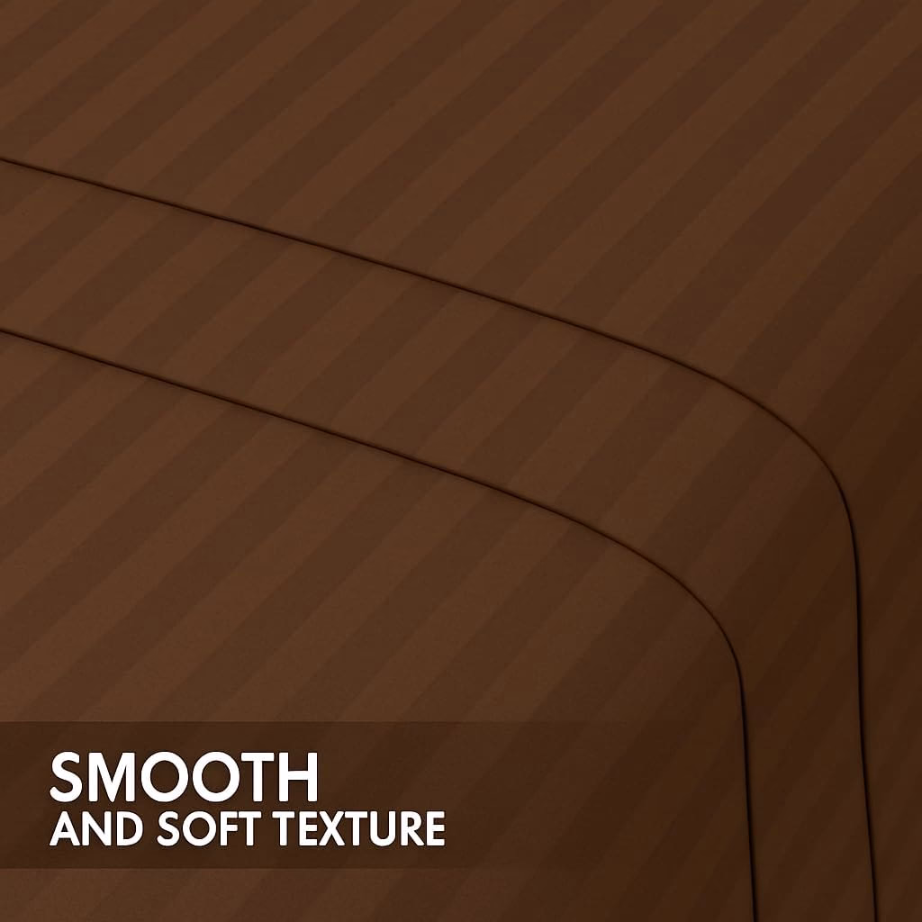 Home Mart Outlet Striped Microfiber Fitted Sheet Set – Super King 200x200 cm – Chocolate Color – 1 Fitted Sheet & 2 Pillowcases (50x75 cm) – Deep Pocket, Soft, Durable, Wrinkle-Resistant Bedding Set - Image 6