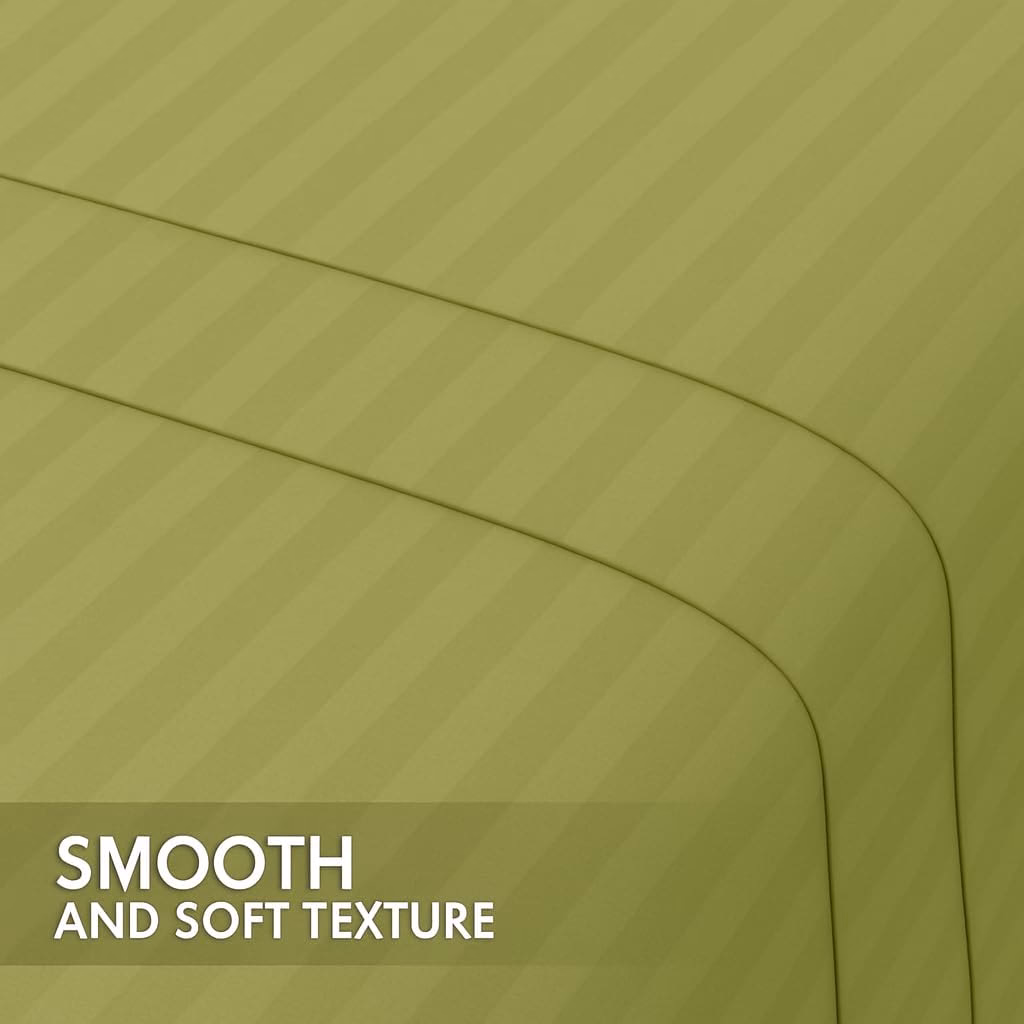 Home Mart Outlet Striped Microfiber Fitted Sheet Set – Super King 200x200 cm – Olive Green Color – 1 Fitted Sheet & 2 Pillowcases (50x75 cm) – Deep Pocket, Soft, Durable, Wrinkle-Resistant Bedding Set - Image 4