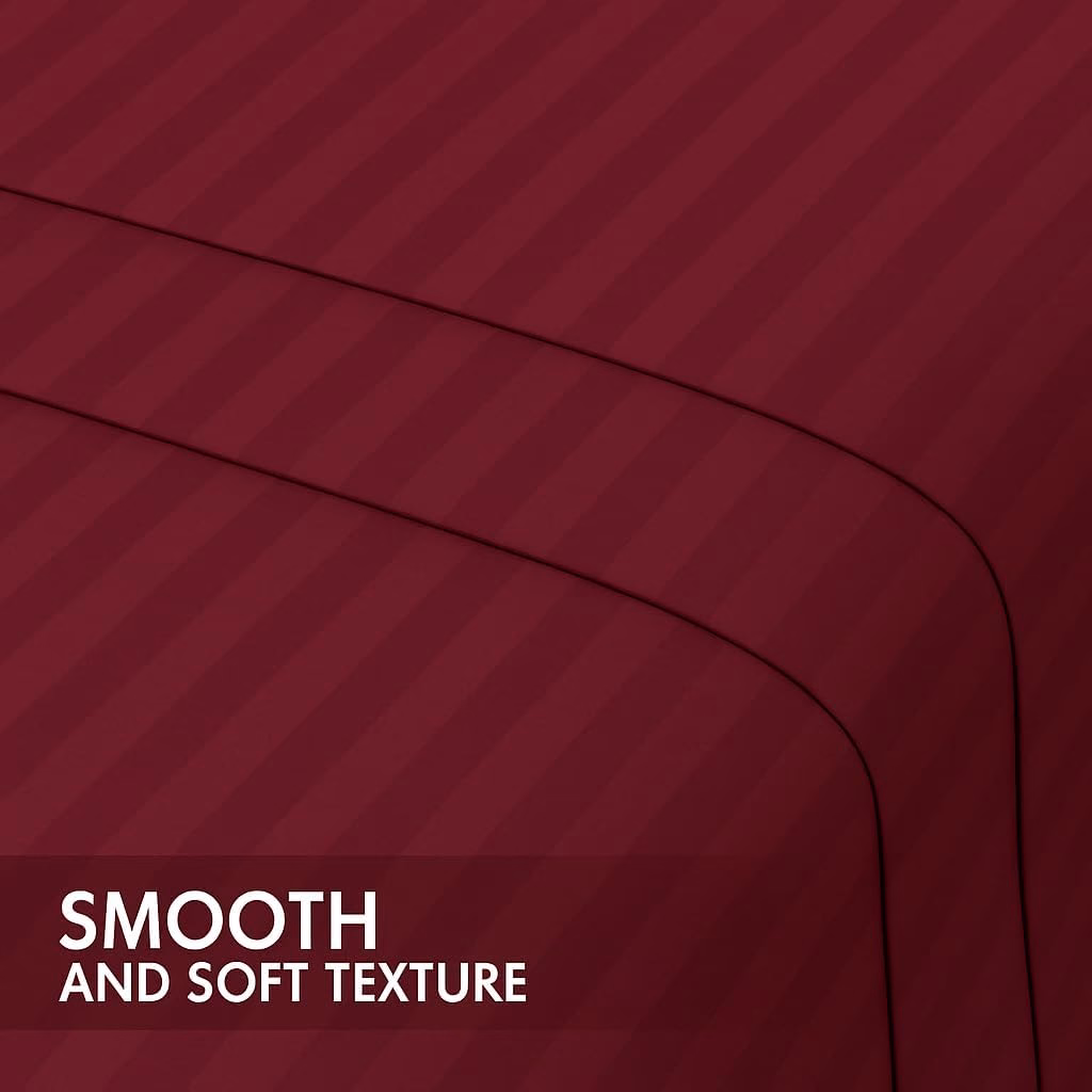 Home Mart Outlet Striped Microfiber Fitted Sheet Set – Twin 90x200 cm – Maroon Color – 1 Fitted Sheet & 2 Pillowcases (50x75 cm) – Deep Pocket, Soft, Durable, Wrinkle-Resistant Bedding Set - Image 4