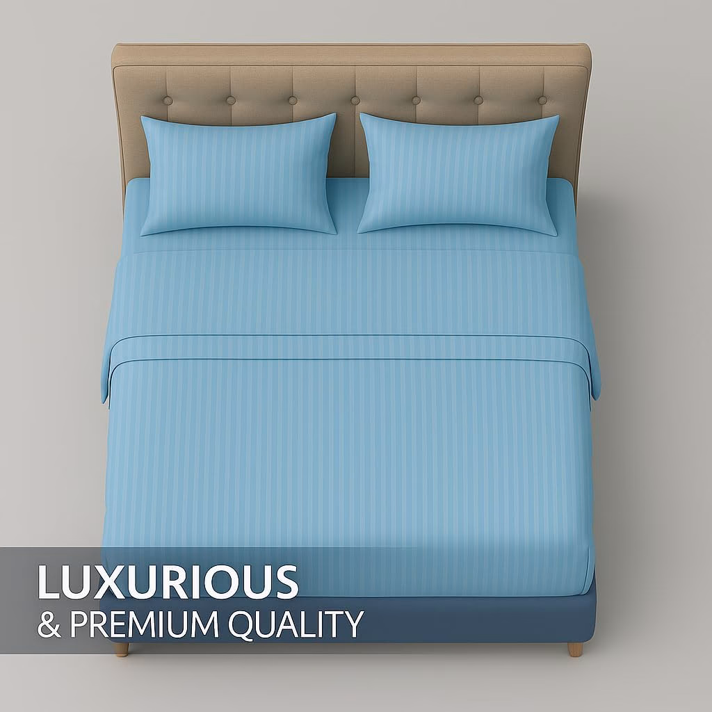 Home Mart Outlet Striped Microfiber Fitted Sheet Set – Twin 90x200 cm – Sky Blue Color – 1 Fitted Sheet & 2 Pillowcases (50x75 cm) – Deep Pocket, Soft, Durable, Wrinkle-Resistant Bedding Set - Image 3