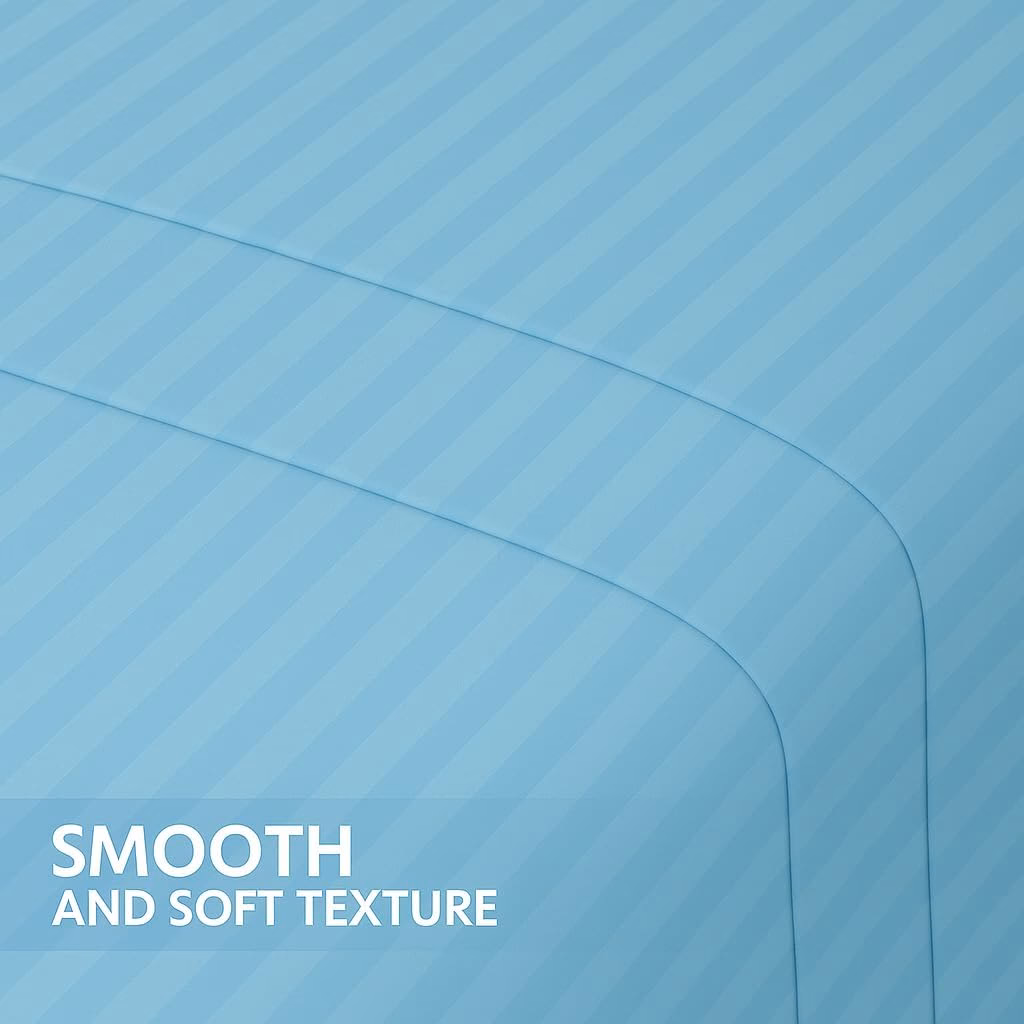 Home Mart Outlet Striped Microfiber Fitted Sheet Set – Twin 90x200 cm – Sky Blue Color – 1 Fitted Sheet & 2 Pillowcases (50x75 cm) – Deep Pocket, Soft, Durable, Wrinkle-Resistant Bedding Set - Image 4