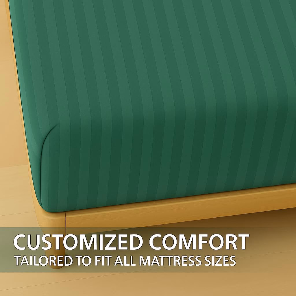 Home Mart Outlet Striped Microfiber Fitted Sheet Set – Twin 90x200 cm – Sea Green Color – 1 Fitted Sheet & 2 Pillowcases (50x75 cm) – Deep Pocket, Soft, Durable, Wrinkle-Resistant Bedding Set - Image 4