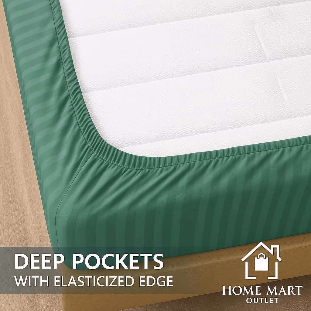 Home Mart Outlet Striped Microfiber Fitted Sheet Set – Twin 90x200 cm – Sea Green Color – 1 Fitted Sheet & 2 Pillowcases (50x75 cm) – Deep Pocket, Soft, Durable, Wrinkle-Resistant Bedding Set - Image 6