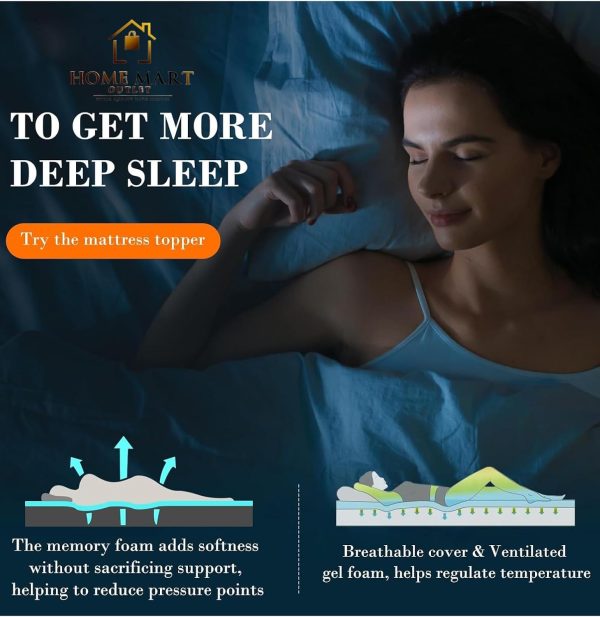 Home Mart Gel Infused Memory Foam Mattress Topper, Cooling Bed Topper with Removable Cover, Soft & Pain Relief, Breathable, CertiPUR-US & Oeko-Tex Certified - Image 6
