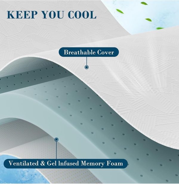 Home Mart Gel Infused Memory Foam Mattress Topper, Cooling Bed Topper with Removable Cover, Soft & Pain Relief, Breathable, CertiPUR-US & Oeko-Tex Certified - Image 3
