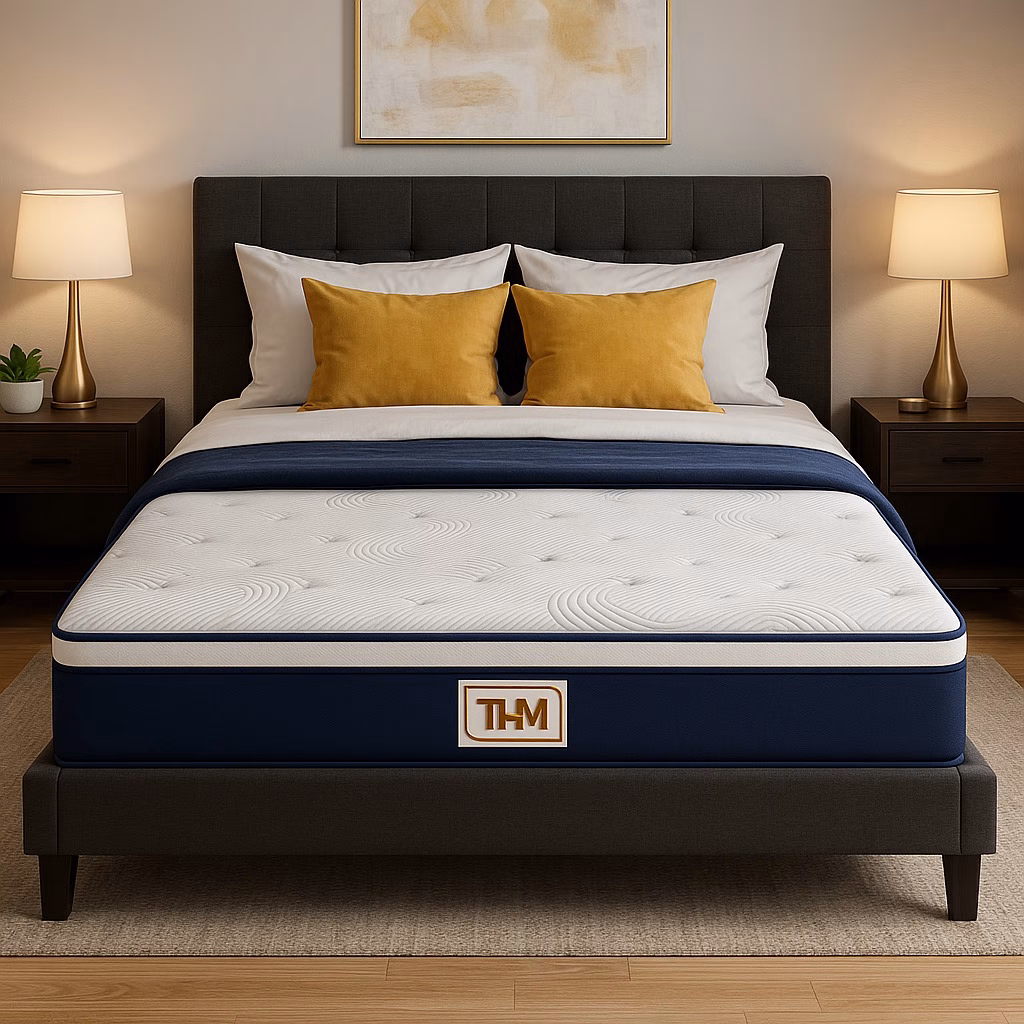 Home Mart 25cm hybrid mattress with medium firm memory foam and pocket spring layers for pressure relief, motion isolation, and breathability
